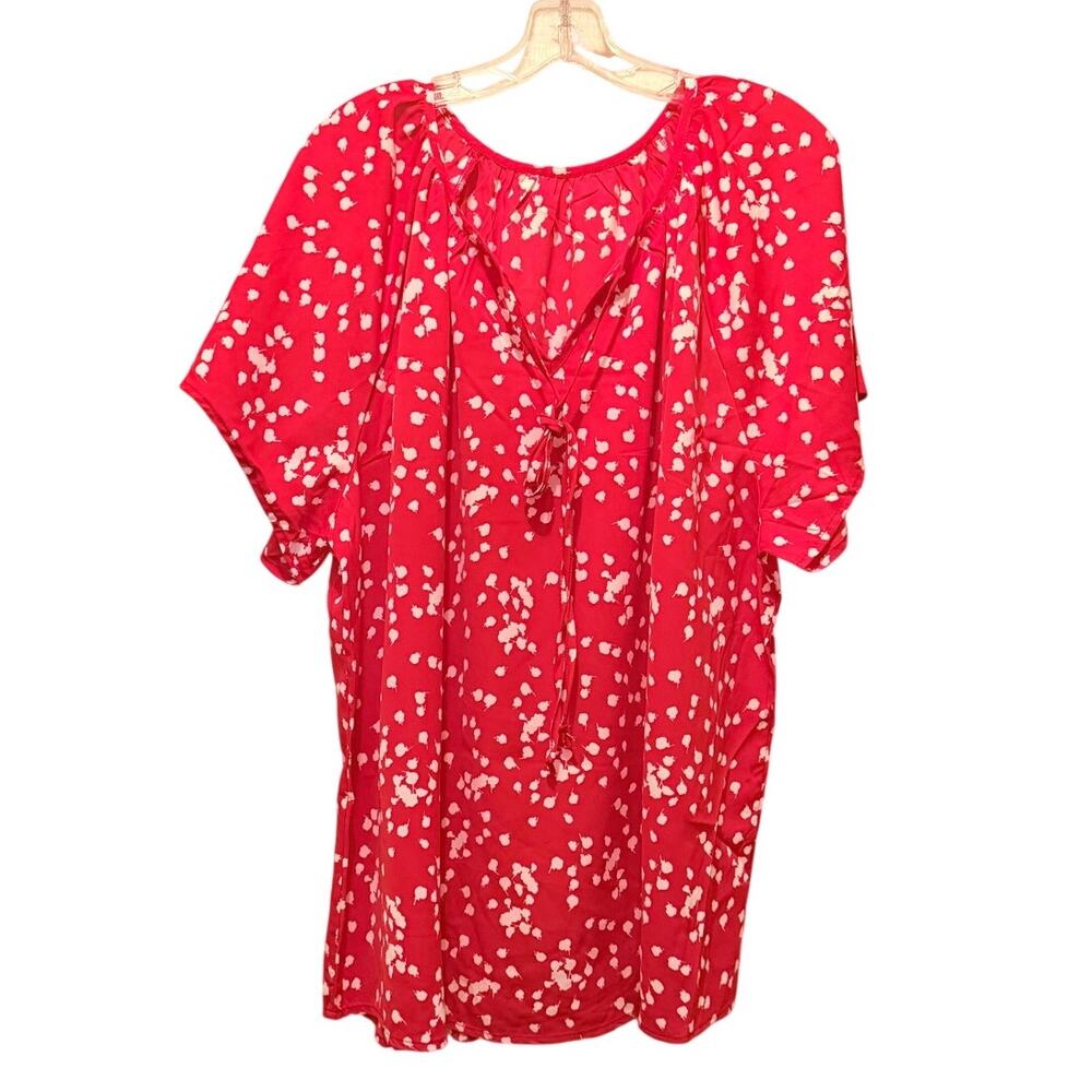 NWOT Women's Plus Size Boho Printed Chiffon S/S Blouse Red/White Size 3X
